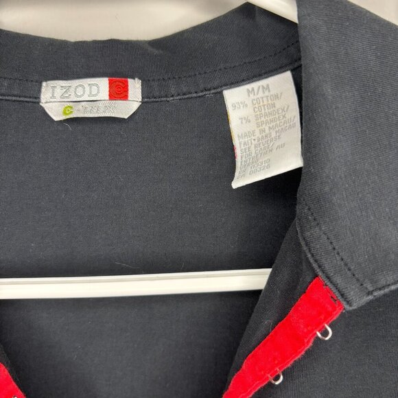 IZOD FLEX Short Sleeve V-Neck Tee Medium Black Red Hook & Eye Closure Collared - Picture 4 of 5